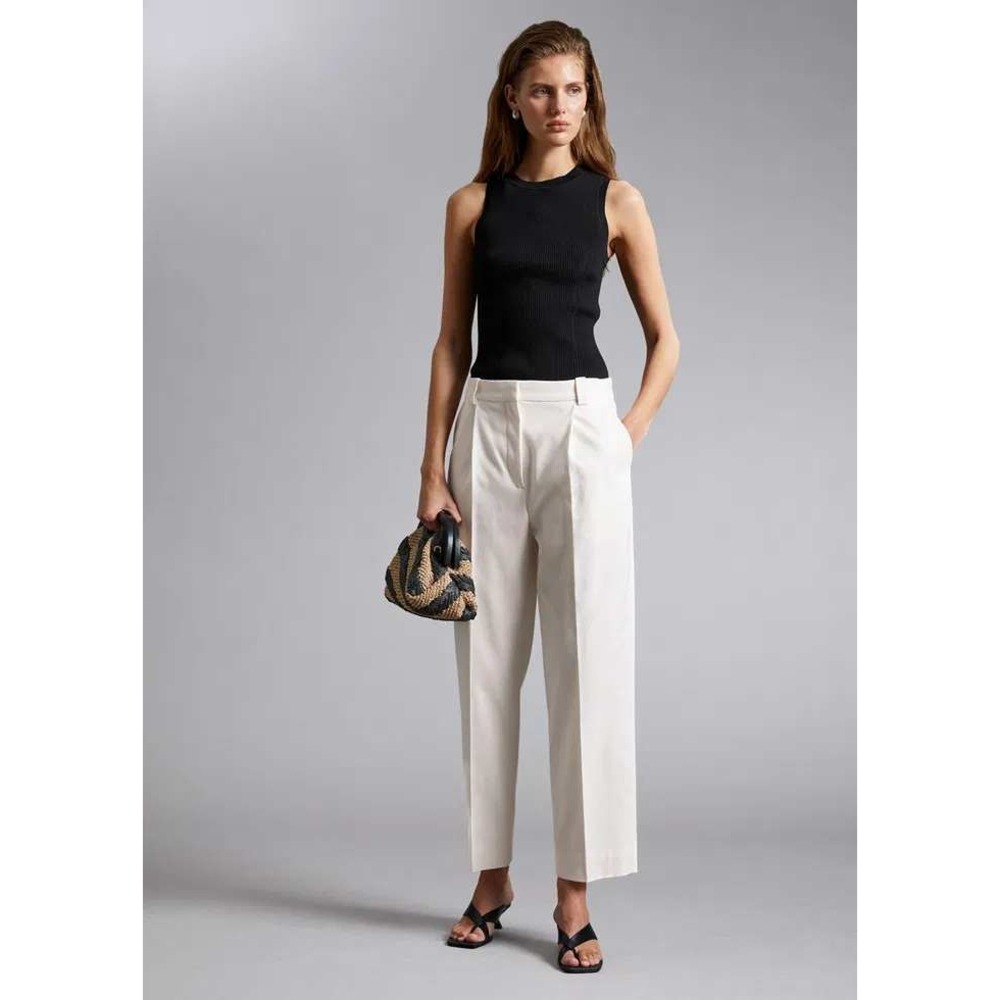 & Other Stories Pleated Wide Straight Leg Ankle Trouser Size 12 Cream High Rise